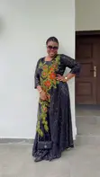 Elegant Black Lace & Ankara Maxi Gown with Floral Embroidery - 3
