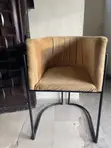 Modern Barrel Chair - Mustard Velvet with Black Metal Legs - 1