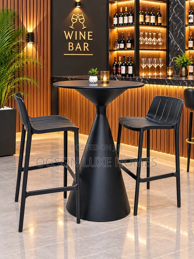 Original Plastic Bar Table with Metal Top & 2 High Barstools - 1