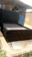 Luxury 4.5x6 Padded Bed Frame - Black Velvet with Crystals - 1