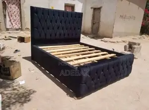 Luxury 4.5x6 Padded Bed Frame - Black Velvet with Crystals