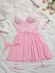 Lace Babydoll Garter Set - Pink - 5