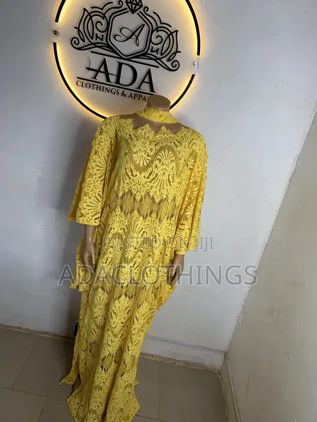Elegant Yellow Lace Fabric with Scarf - 1