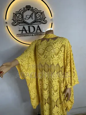 Elegant Yellow Lace Fabric with Scarf
