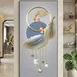 Modern Feather Wall Art with Gold Deer & Moon - 1