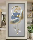 Modern Feather Wall Art with Gold Deer & Moon - 4