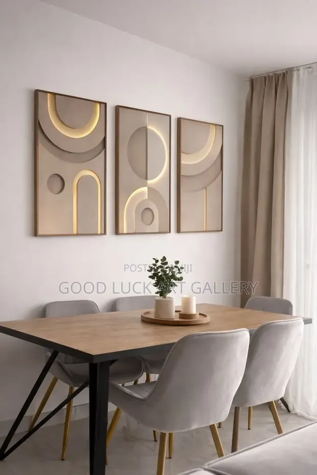 Luxury 3 Panel Geometric Wall Art with LED Backlighting - 1