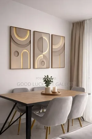 Luxury 3 Panel Geometric Wall Art with LED Backlighting