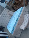 6/6 Super Luxury Cream Upholstery Padded Bed Frame with Drawer - 1