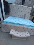 6/6 Super Luxury Cream Upholstery Padded Bed Frame with Drawer - 2
