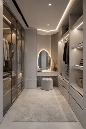 Luxury Walk-in Closet tare da Dressing Table & LED Mirror