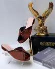 Ladies Open Toe Small Block Heel Slippers - 2