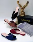 Ladies Open Toe Small Block Heel Slippers - 3