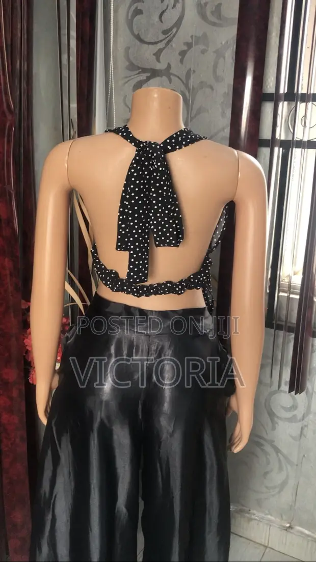 Polka Dot Show Back Halter Neck Top - Black - 1
