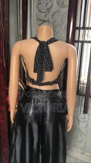 Polka Dot Show Back Halter Neck Top - Black