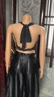 Polka Dot Show Back Halter Neck Top - Black - 1