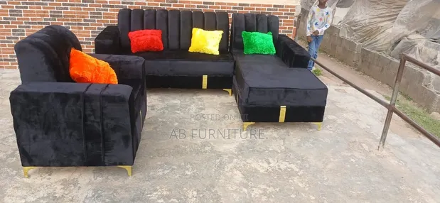 Home Interiors L-Shape Sofa - Brand New Black Velvet - 1