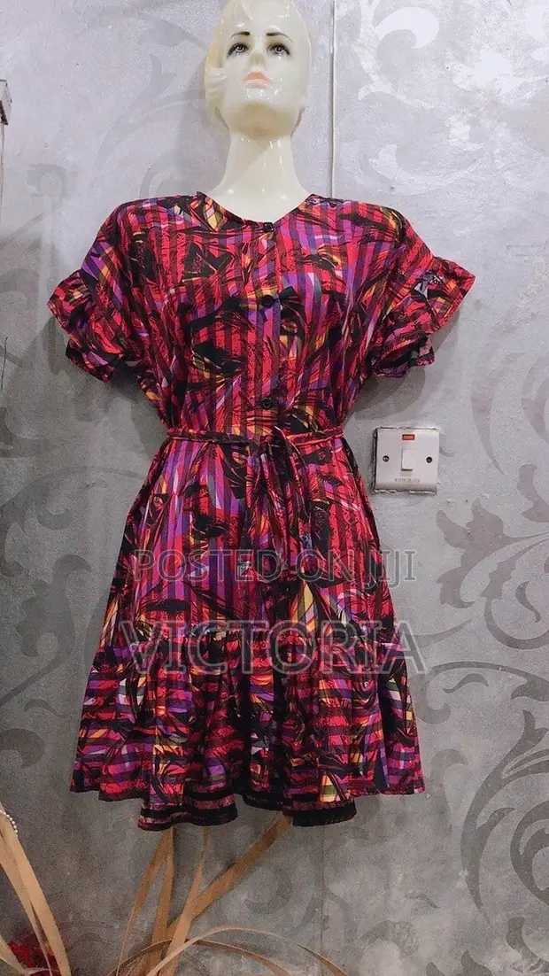 Knee Pleat Button Down Dress - Red, Size M - 1