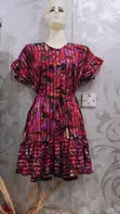 Knee Pleat Button Down Dress - Red, Size M - 1