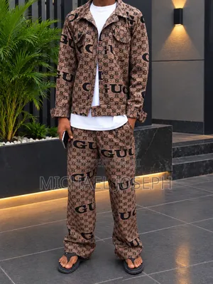 Men's 2-Piece Casual Set - Patterned Jacket & Trousers