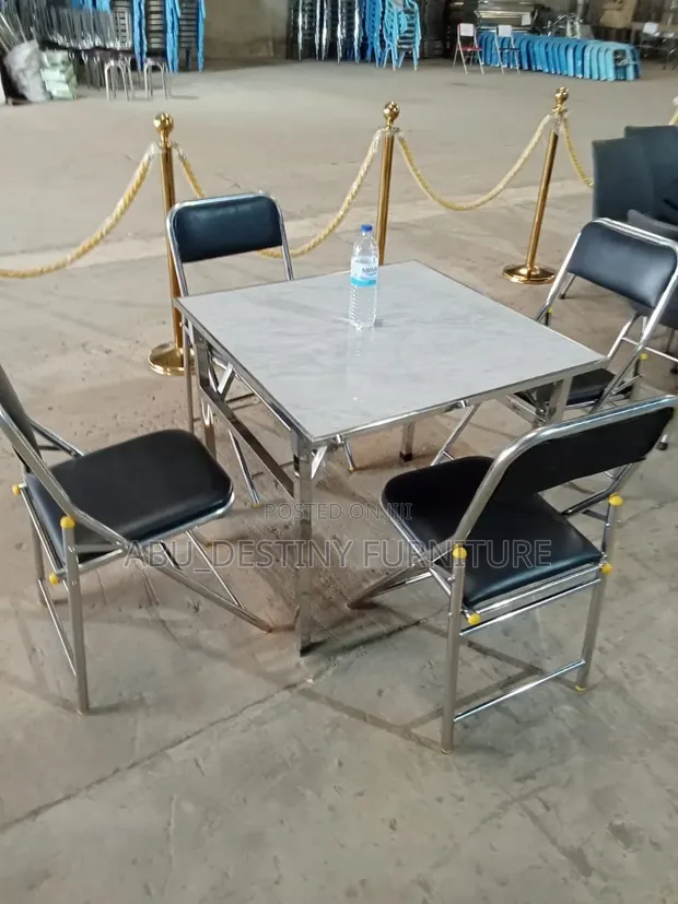 Foldable 4-Seater Table Set Mai Marble Top - 1