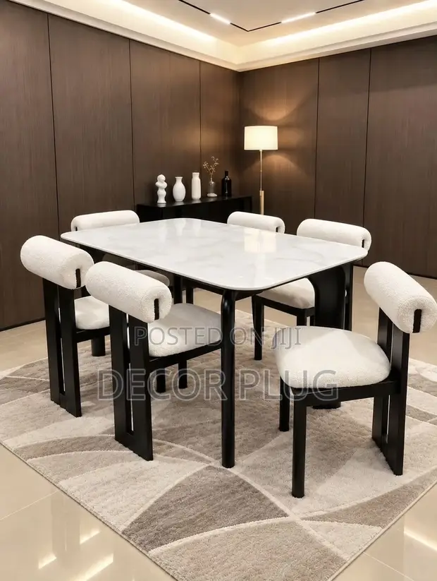 Home Interiors 6-Seater Marble Top Dining Table with Angled Legs - 1