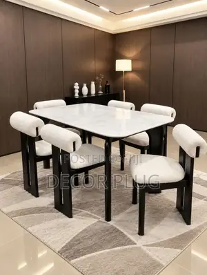 Home Interiors 6-Seater Marble Top Dining Table with Angled Legs