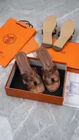 Hermes Brown Leather Slippers - Women's Size 42 - 3