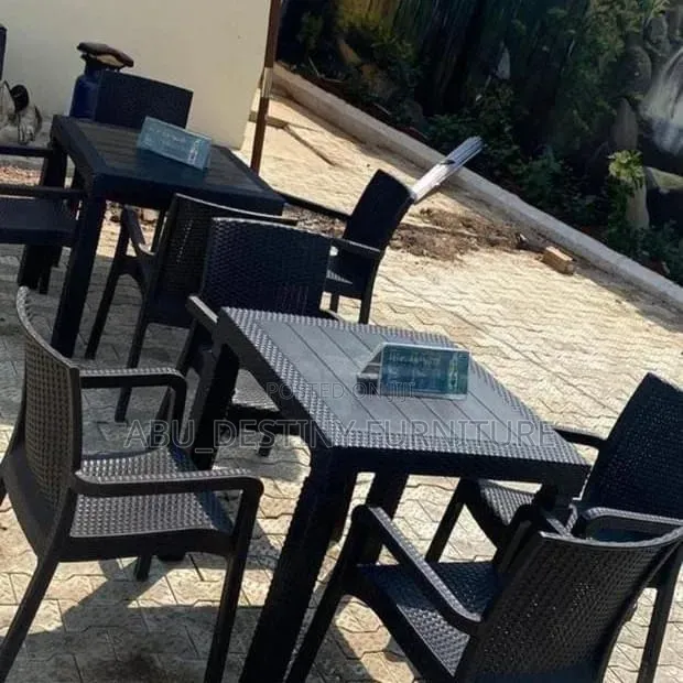Outdoor Plastic Rattan Table Set - Black - 1