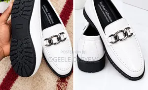 Men's White Leather Chain Loafers - Girman 41