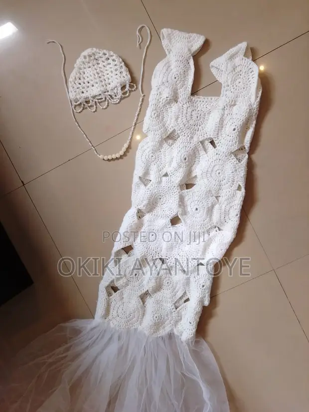 Handmade White Crochet Summer Dress with Headpiece - 1