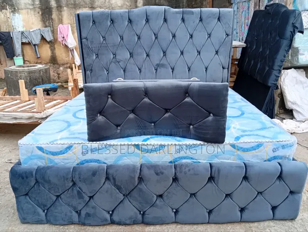 Brand New 6x6 Upholstered Bed Frame with Ottoman - 1