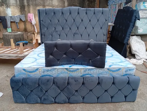 Brand New 6x6 Grey Bed Frame with Ottoman - 1