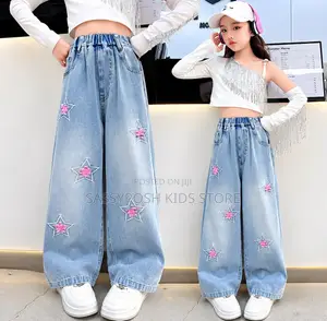 Blue Girl Star Pattern Denim Trouser Pants