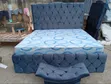 6/6 Super Luxury Grey Upholstered Padded Bed Frame with Ottoman - 2
