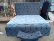 6/6 Super Luxury Grey Upholstered Padded Bed Frame with Ottoman - 3