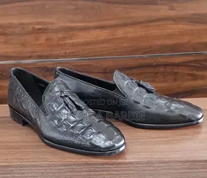 Genio Black Crocodile Skin Formal Slip-On Shoes