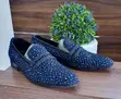 Genio Men's Blue Suede Slip-On Shoes with Stone Detail - 1