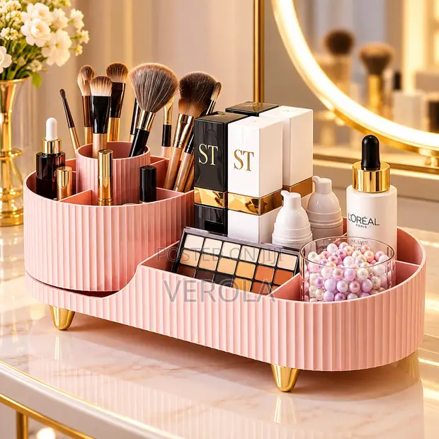 360° Rotating Makeup & Skincare Organizer - Pink - 1