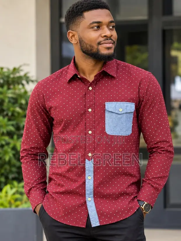 Men's Casual Polka Dot Shirt - Red - 1
