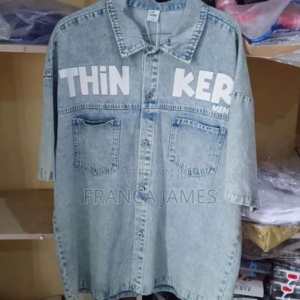 Men's Light Blue Denim 3/4 Sleeve Shirt - 1