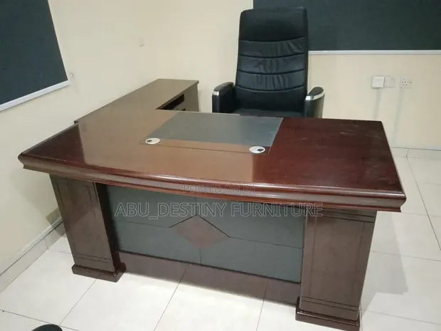 Executive L-Shape Office Table - Mahogany Glossy Finish - 1