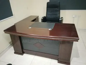 Executive L-Shape Office Table - Mahogany Glossy Finish