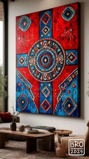 African Woodcut Art - Abstract Geometric Mandala Wall Art