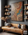 African Woodcut Art - Abstract Geometric Mandala Wall Art - 3