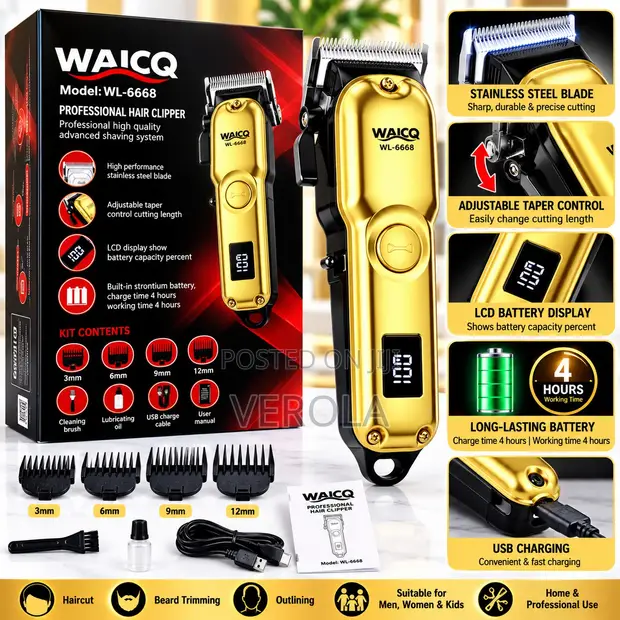 WAICQ WL-6668 Rechargeable Professional Hair Clipper - Gold - 1