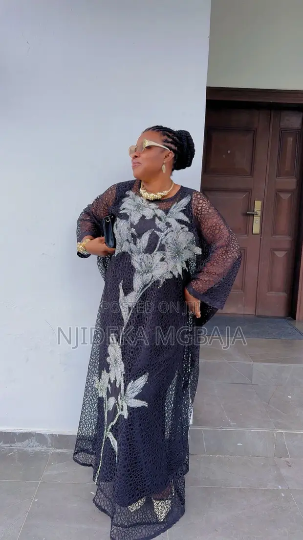 Premium Black Floral Boubou Lace Maxi Dress - RTWbyJide - 1