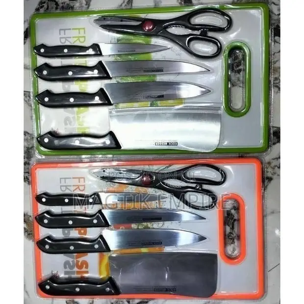 6-in-1 Cutting Board with Knife Set and Scissors - 1