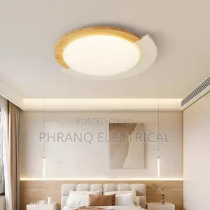 550mm LED Bedroom Ceiling Light - Retro Walnut Wood Grain