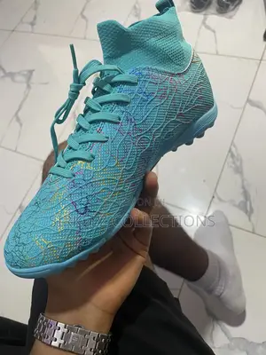 Teal High-Top Football Boots - Lightweight Knit
